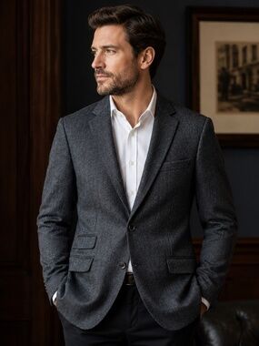 Ted Baker Charcoal Grey Herringbone Blazer Sport Coat Men's Size 42R Purple Lini